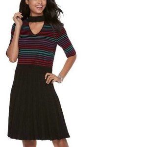 Womens Sweater Dress Candies Black Fit Flare Medium Choker Elbow Sleeve Lined